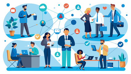 Professional Networking Scenes: Line Art Illustrations of Business Events, Online Networking, and Informal Meetups
