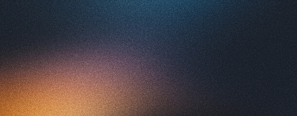Dark grainy background, orange blue glowing color gradient shape, noise texture banner, poster cover header wallpaper design