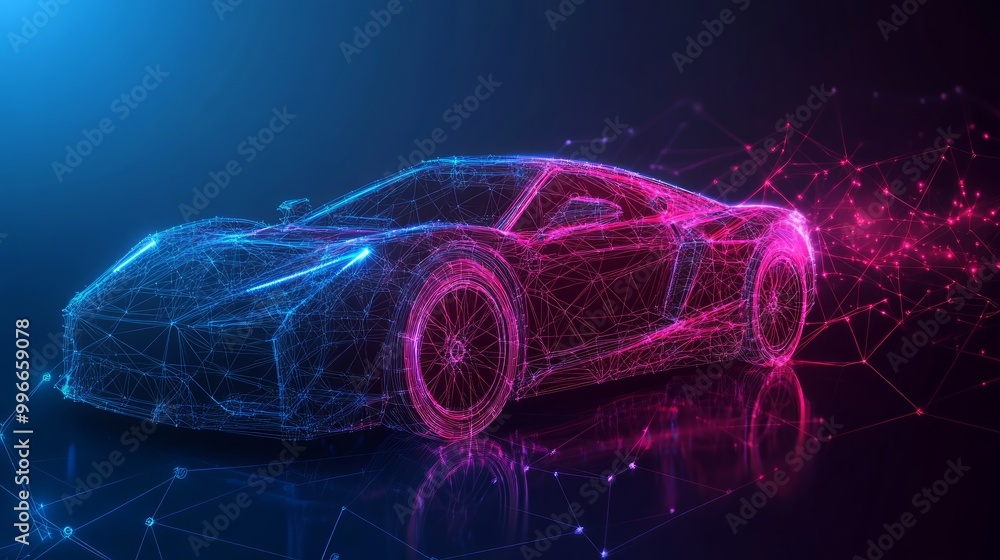 Aufkleber sports car with polygon lines on abstract background. low poly polygonal space with connecting point