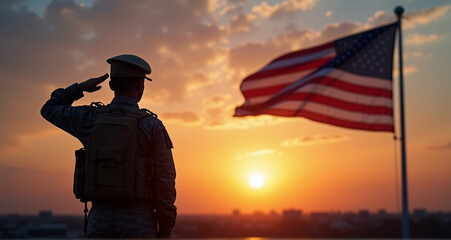silhouette of a person with a flag