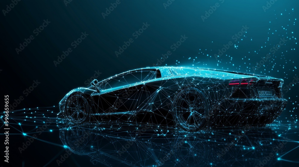 Aufkleber sports car with polygon lines on abstract background. low poly polygonal space with connecting point