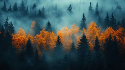 Obraz premium autumn misty forest 