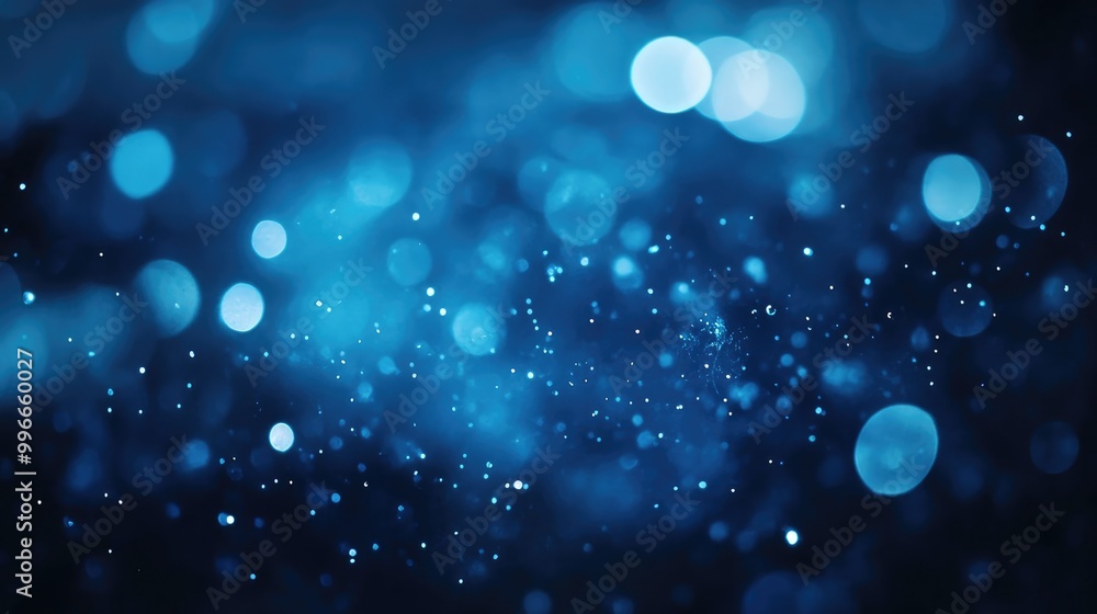 Poster stunning dark blue background with a blurry bokeh effect reminiscent of an enigmatic cave atmosphere