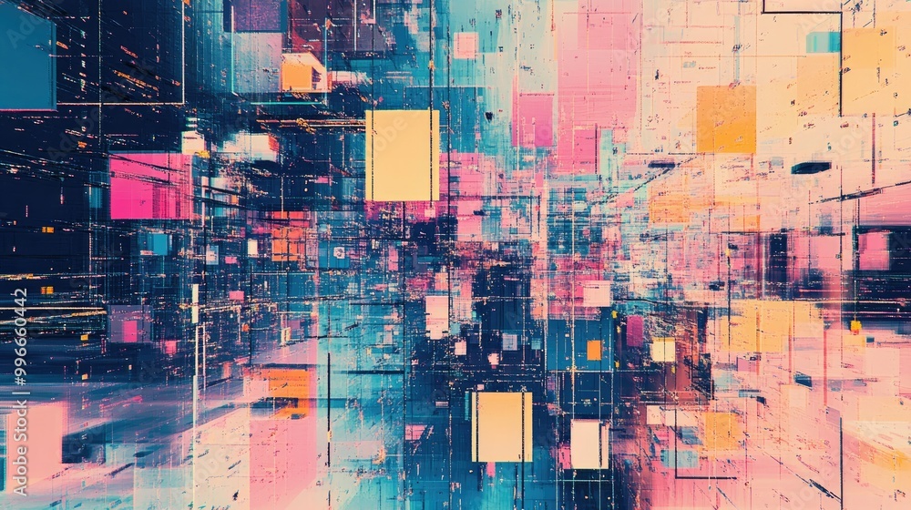 Poster Stylish and contemporary depiction of a digital grid highlighting the fusion of technology design and abstract elements