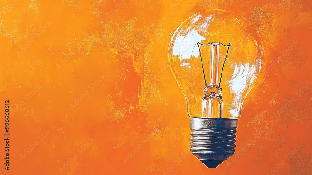 Poster orange backdrop featuring a light bulb representing the concept of ideas