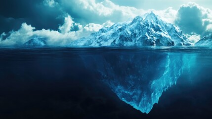 Fototapeta premium Iceberg drifts in the sea revealing an underwater perspective Concept of glacier melting and climate change