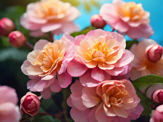 Fototapeta premium Beautiful Pink and Peach Camellia Flowers