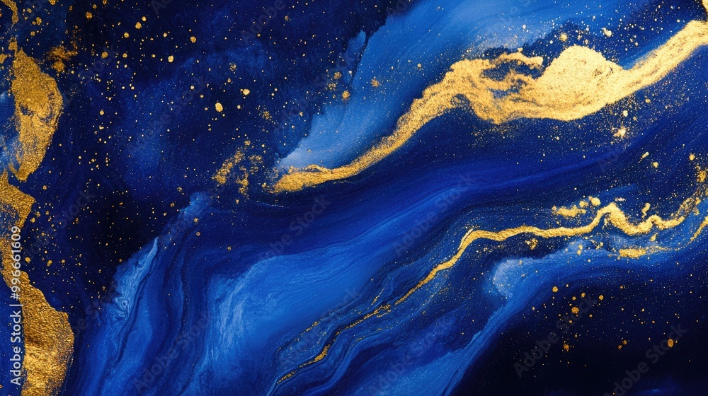 Poster vibrant interaction of blue and gold textures in an abstract artistic composition