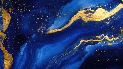 Vibrant interaction of blue and gold textures in an abstract artistic composition
