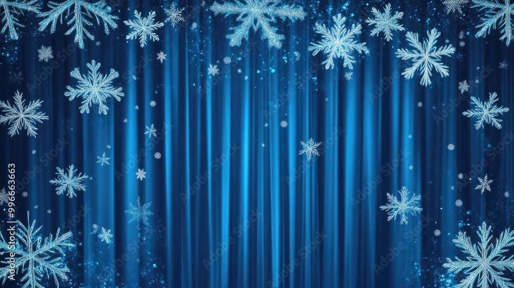Poster christmas backdrop featuring blue vertical lines that fade away complemented by swirling sparkling s