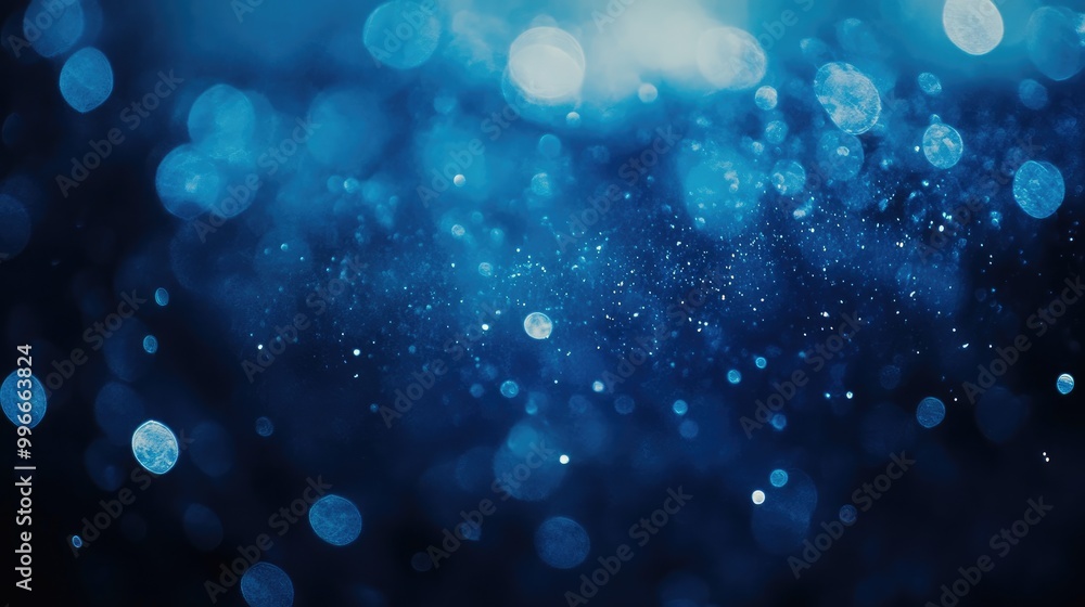 Poster stunning dark blue background with a blurry bokeh effect reminiscent of an enigmatic cave atmosphere