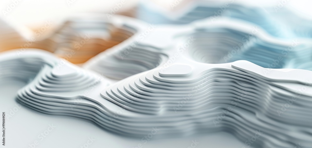 Poster Abstract textured background with varied layers resembling topographic maps, blending soft colors of blue and orange for a modern artistic effect.