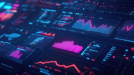 Obraz premium A digital dashboard displaying financial data and analytics with vibrant colors.