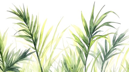 Minimalist watercolor of a single palm frond against a light background