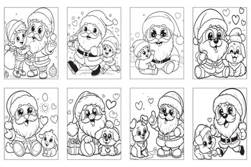 Christmas coloring page for kids, coloring book bundle ai generative	