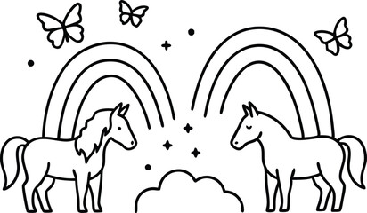 Stunning Rainbow Line Art of a Horse Vector Graphic for Imaginative Art
