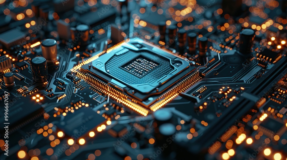 Poster a close-up of a microprocessor being installed onto a motherboard