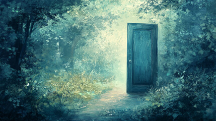 Illustrate a scene where an opportunity unfolds, such as a door opening or a path revealing itself. Show how taking a chance can lead to new possibilities and growth 
