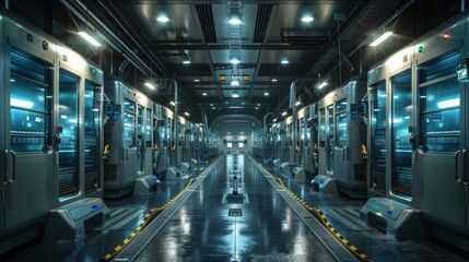 Futuristic Technology Warehouse with Neon Lighting