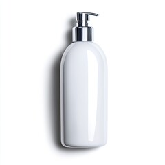 Elegant white pump bottle perfect for lotions, creams, or liquids. Modern design for personal care or professional use.