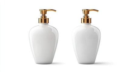 Elegant white pump bottle with a gold accent, perfect for cosmetic or skincare products in a minimalistic design.