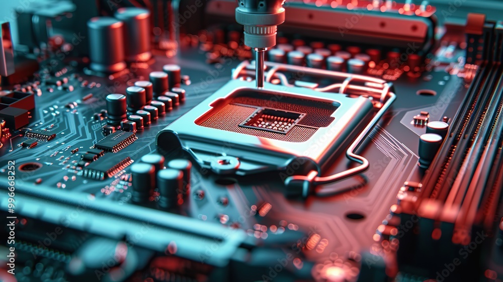 Aufkleber a close-up of a microprocessor being installed onto a motherboard