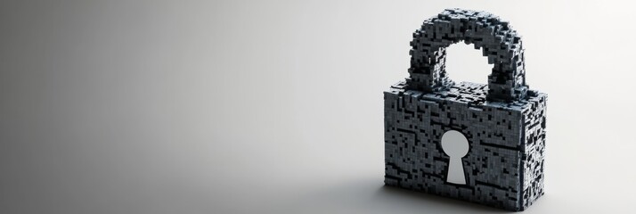 Digital padlock made of bits with a technological aesthetic