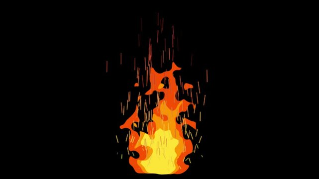 2d FX fire on black background. Animations of cartoon fire effects