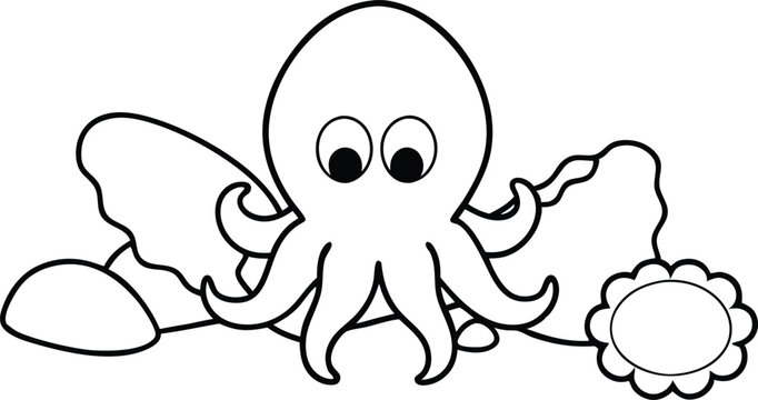 recommend clip art: Line art of an octopus hiding 