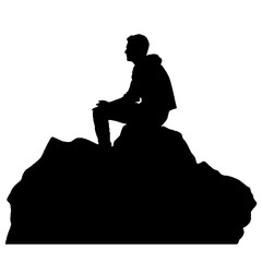 Silhouette of Man at Peace on Rock – Vector Art Isolated on White Background