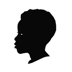 African Child Silhouette – Black and White Vector Illustration on Transparent Background, Perfect for Ads