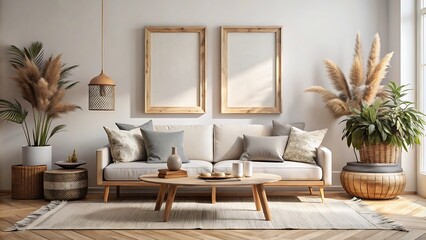 Fototapeta premium Two Poster or Photography Frame Mockup on White Background – Minimalist Design Template