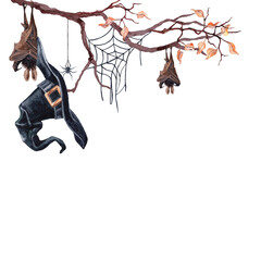 Watercolour Conposition Hand drawn of Helloween Theme attributes for horor design of Cards or Brochures