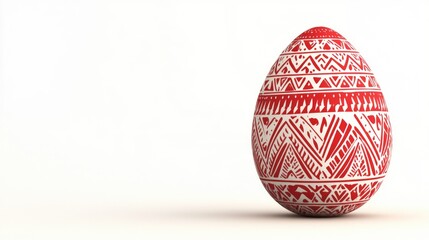 Easter egg designed in a traditional red ethnic painting style against a white background providing ample space for text or graphics