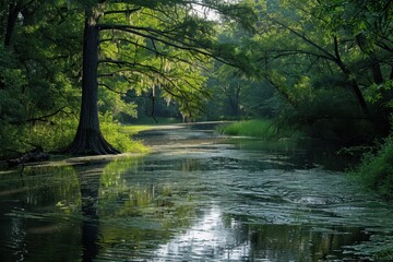 Obraz premium A tree is reflected in the water of a river