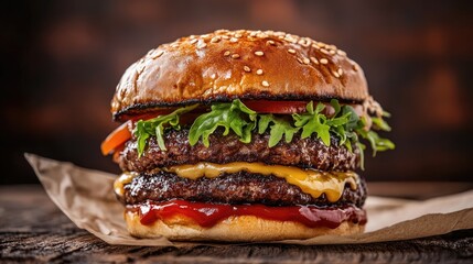 Delicious gourmet burger enticing product photography