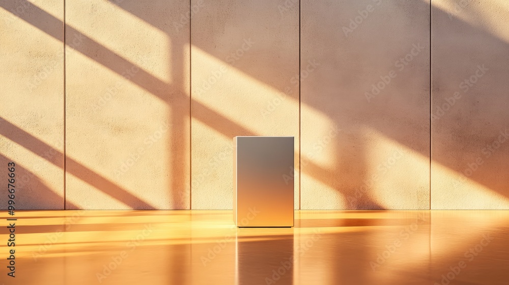 Poster minimalist scene showcasing a sleek object with soft shadows and warm lighting, perfect for modern d