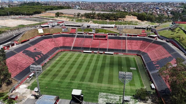 salvador, bahia, brazil - september 11, 2024: aerial view of the Manuela Barradas stadium - Barradao - in the city of Salvador.