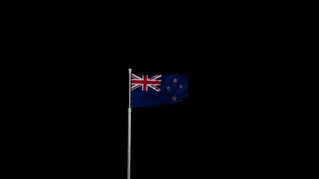  Animated video of New Zealand flag waving in the wind with alpha channel.