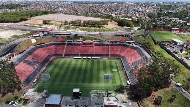 salvador, bahia, brazil - september 11, 2024: aerial view of the Manuela Barradas stadium - Barradao - in the city of Salvador.