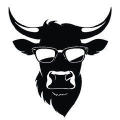 Bull in Glasses Silhouette – Transparent Background Vector Design for Tattoos, Icons, and Logos