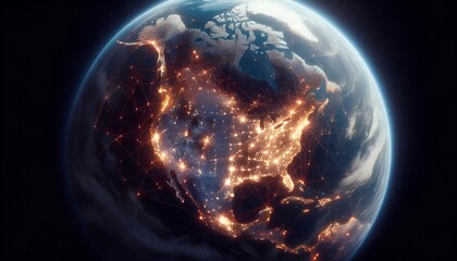 Earth network glowing connections from space