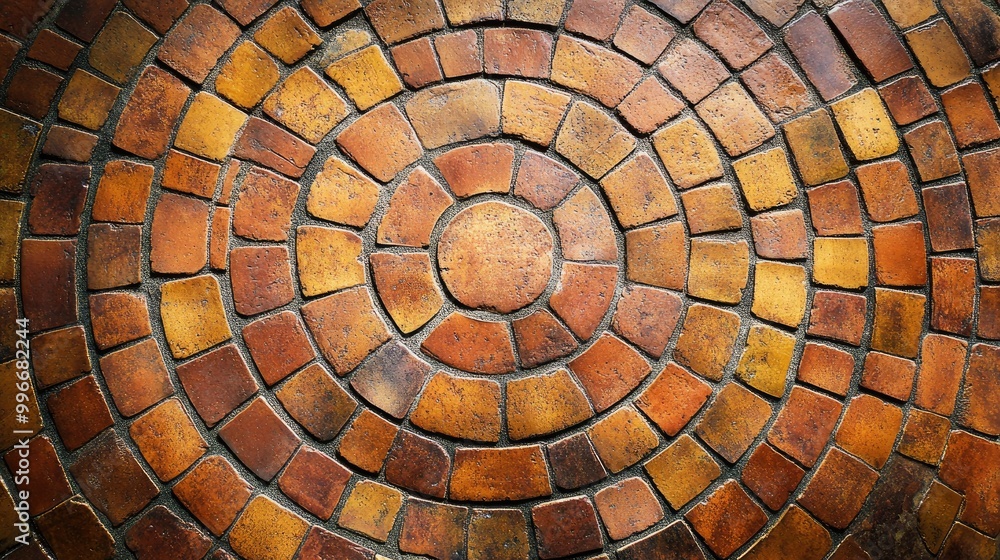 Poster circular terracotta pavement with textured background creating a panoramic design