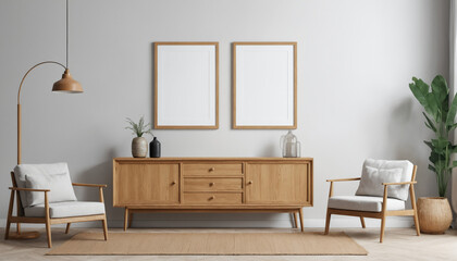 Mock up frame with minimal decoration close up in home interior background