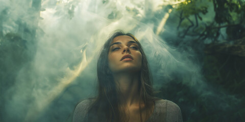Fototapeta premium Abstract Woman in Foggy Forest