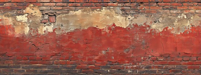 Obraz premium Weathered Red Brick Wall with Peeling Plaster