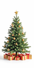 Christmas tree with decorations on a white background isolated