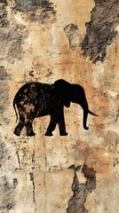 Silhouette, Shadow of Elephant on Stone Background, Minimalist Drawing Art, Abstract Image, Texture, Pattern Background, Wallpaper, Cover and Screen of Smartphone, PC, Laptop, 9:16 and 16:9 Format