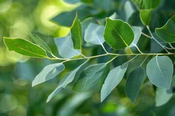 A leafy green tree branch with a few drops of water on it
