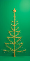 Christmas tree painted in yellow chalk on a green background , minimalism